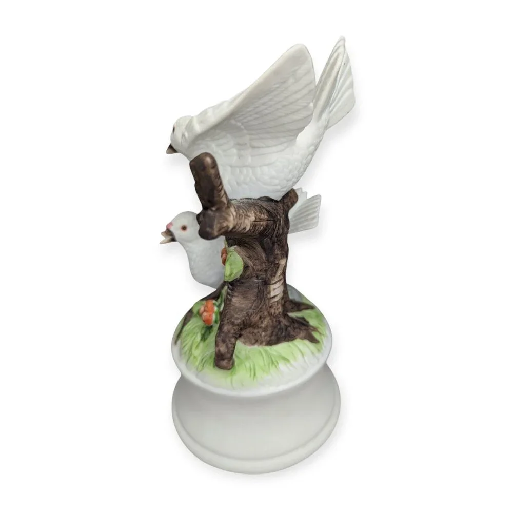 Ceramic White Doves on Tree Branch Music Box Plays 